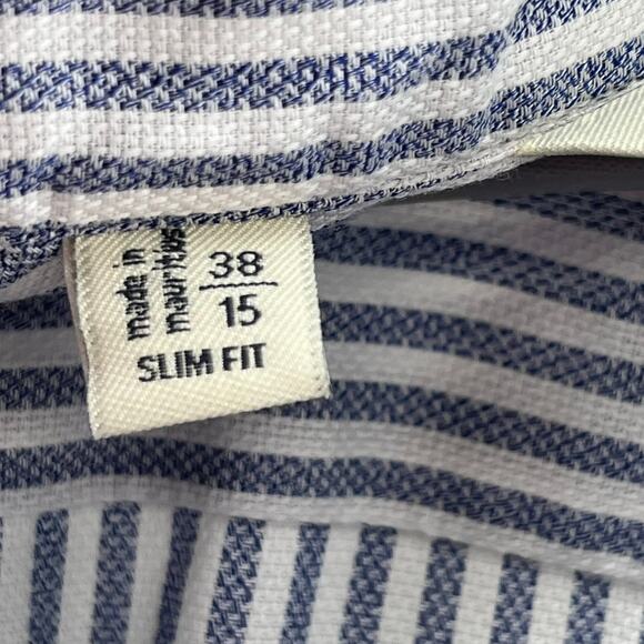 Suit Supply Egyptian Cotton Blue Pinstripe Slim Fit Button Up Shirt Men's 38/15 - Picture 11 of 13